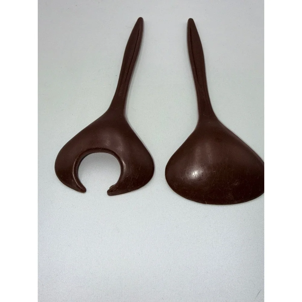 Dawn Salad Server Set Brown Vintage Plastic MCM Spoon Fork